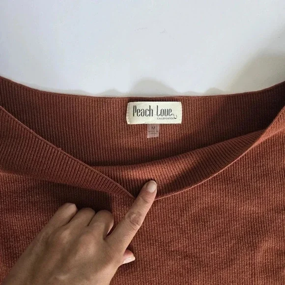 Peach Love terracotta orange sweater dress puff long sleeve knit sz M - Picture 5 of 10
